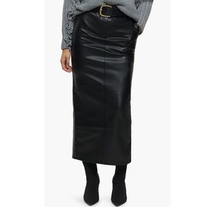River Island Belted Faux Leather Black Midi Skirt Sz 4/ Small